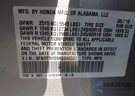 2019 Honda Pilot Ex-L from USA, damaged, VIN 5FNYF5H59KB040337